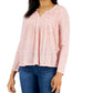 Style & Co Women's Knit Smocked Long Sleeve Top Orange Size Petite