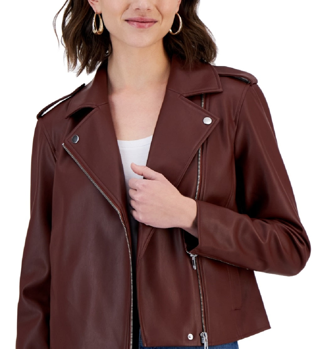 INC International Concepts Women's Faux Leather Jacket Brown Size X-Large