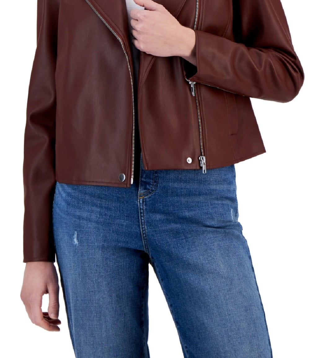 INC International Concepts Women's Faux Leather Jacket Brown Size X-Large