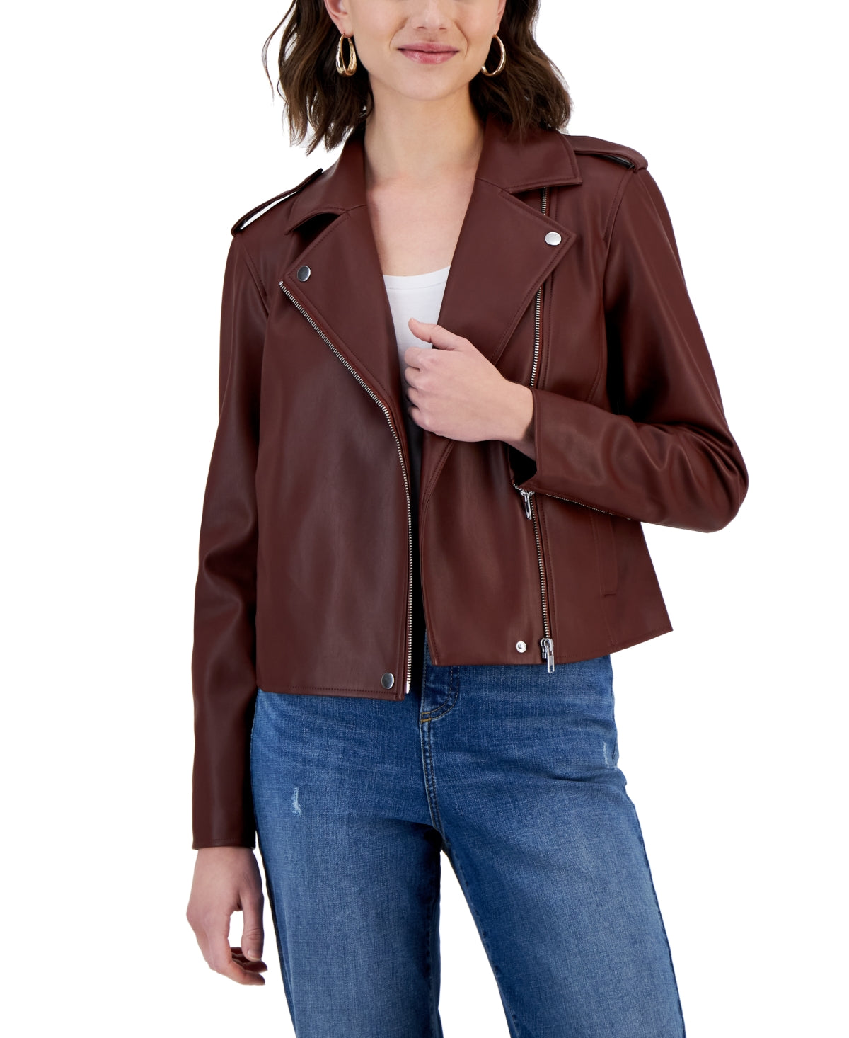 INC International Concepts Women's Faux Leather Jacket Brown Size X-Large