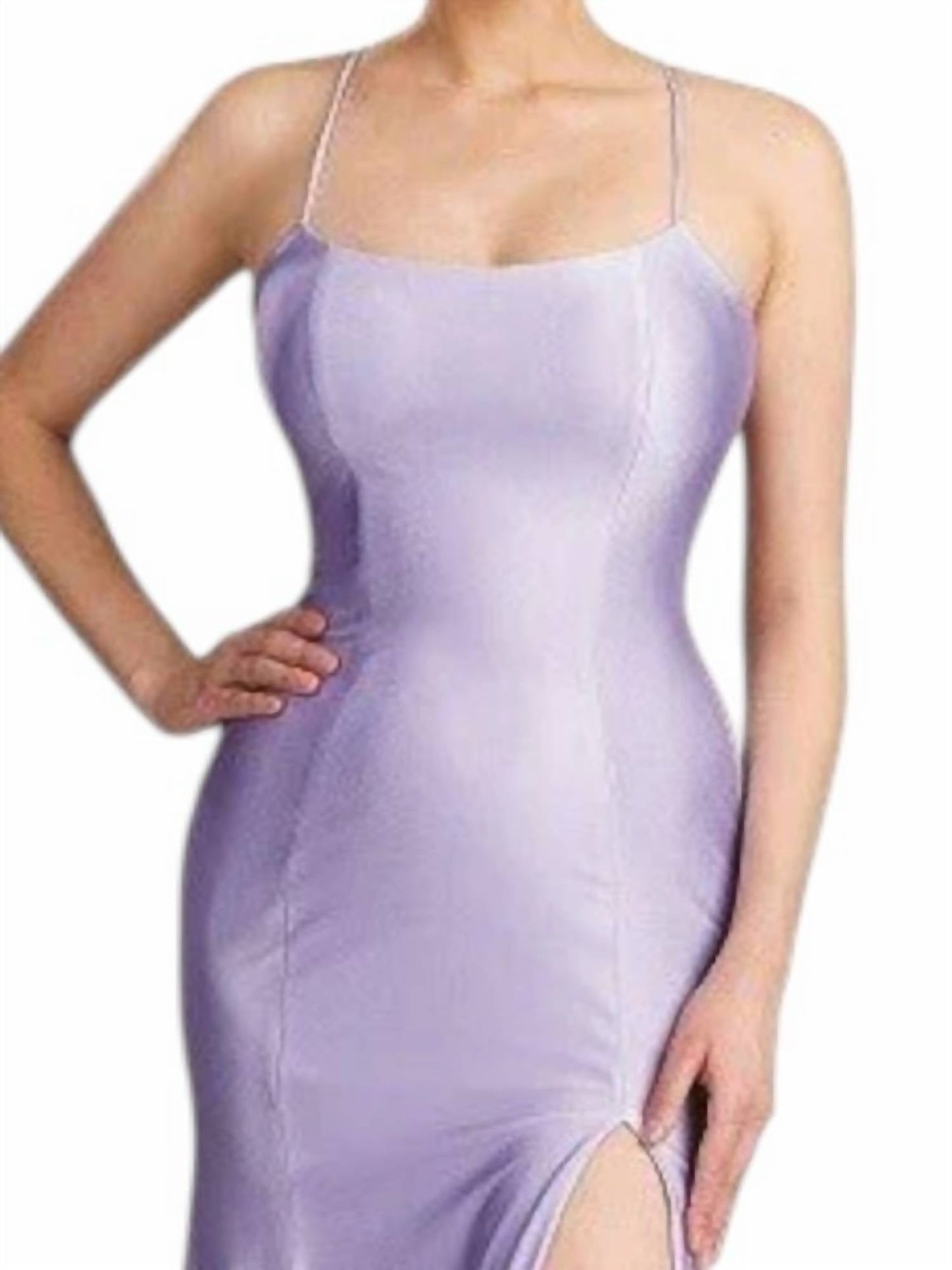 Fiesta Fashion - Satin Open Back High Slit Leg Evening Gown Maxi Dress