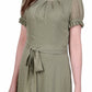 NY Collection Women's Short Sleeve Belted Swiss Dot Dress Green Size Petite X-Large