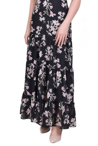 NY Collection Women's Tiered Spaghetti Strap Maxi Dress Black Size Large