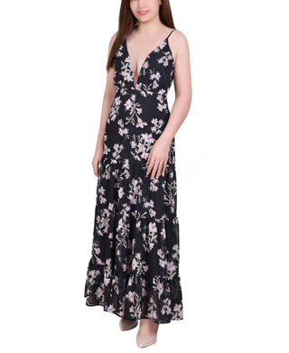 NY Collection Women's Tiered Spaghetti Strap Maxi Dress Black Size Large