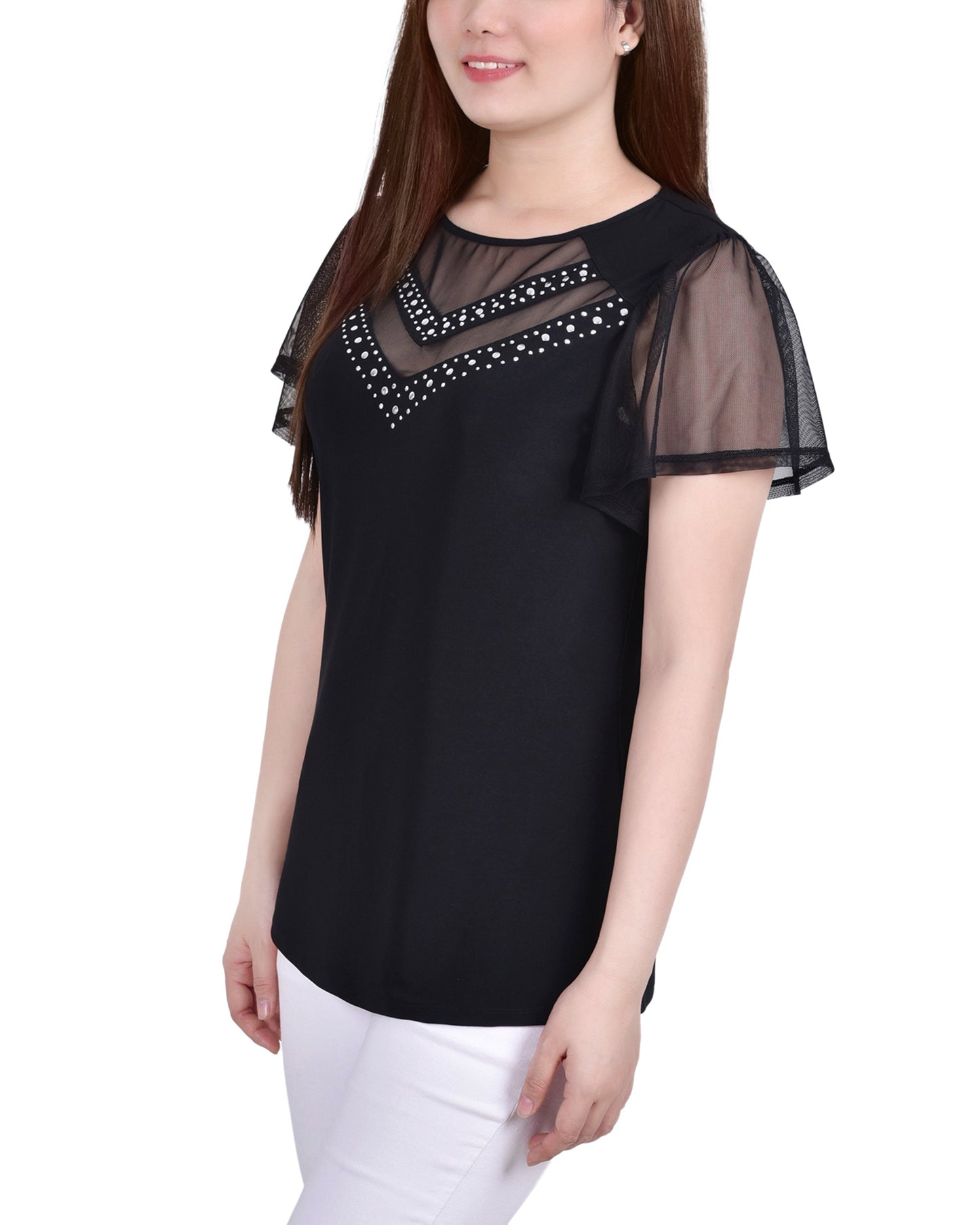 NY Collection Women's Studded Top Black Size Large