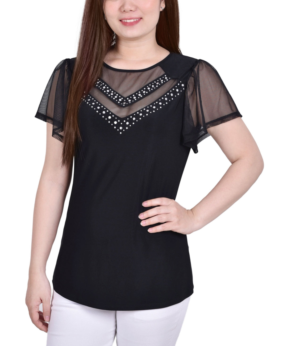 NY Collection Women's Studded Top Black Size Large