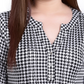 NY Collection Women's Knit Jacquard 3/4 Sleeve Roll Tab Pintuck Top Black Size Petite Medium
