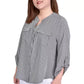 NY Collection Women's 3/4 Sleeve Roll Tab Y Neck Blouse White Size 2X