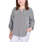 NY Collection Women's 3/4 Sleeve Roll Tab Y Neck Blouse White Size 2X