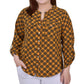 NY Collection Women's 3/4 Sleeve Roll Tab Y Neck Blouse Yellow Size 2X