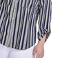 NY Collection Women's 3/4 Sleeve Roll Tab Y Neck Blouse Blue Size 2X