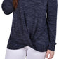 NY Collection Women's Long Sleeve Knit Keyhole Top Blue Size Petite Medium