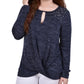 NY Collection Women's Long Sleeve Knit Keyhole Top Blue Size Petite Medium