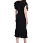 NY Collection Women's Short Flutter Sleeve Ruffle Neck Dress Black Size Large