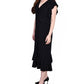 NY Collection Women's Short Flutter Sleeve Ruffle Neck Dress Black Size Large