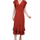 NY Collection Women's Flutter Sleeve Ruffle Midi Dress Red Size Petite Large