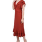 NY Collection Women's Flutter Sleeve Ruffle Midi Dress Red Size Petite Large