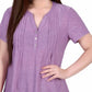 NY Collection Women's Short Sleeve Y Neck Jacquard Knit Top Purple Size X-Large