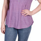 NY Collection Women's Short Sleeve Y Neck Jacquard Knit Top Purple Size X-Large