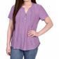 NY Collection Women's Short Sleeve Y Neck Jacquard Knit Top Purple Size X-Large