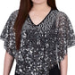 NY Collection Women's Sequin Front Poncho Top Gray Size Petite X-Large