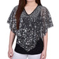 NY Collection Women's Sequin Front Poncho Top Gray Size Petite X-Large