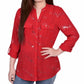 NY Collection Women's 3/4 Sleeve Roll Tab Blouse Red Size Petite X-Large