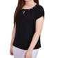 NY Collection Women's Sleeve Grommet Neck Knit Top Black Size Petite Small