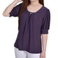 NY Collection Women's Short Sleeve Balloon Sleeve Top Purple Size Petite Large