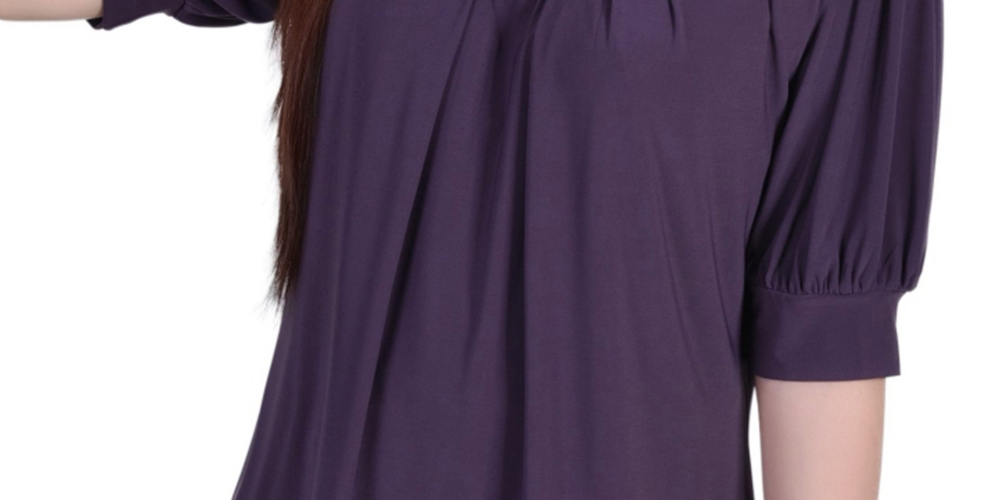 NY Collection Women's Short Sleeve Balloon Sleeve Top Purple Size Petite Large