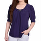 NY Collection Women's Short Sleeve Balloon Sleeve Top Purple Size Petite Medium