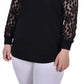 NY Collection Women's Plus Long Lace Sleeve Top Black Size 1X
