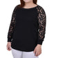 NY Collection Women's Plus Long Lace Sleeve Top Black Size 1X