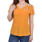 NY Collection Women's Short Flutter Sleeve Top Yellow Size Petite Small