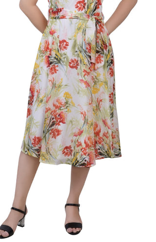 NY Collection Women's Sleeveless Chiffon Belted Dress Brown Size Petite Small