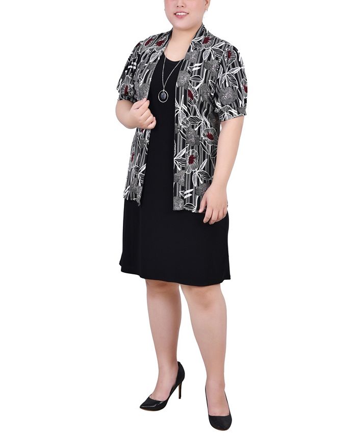 NY Collection Women's Set 2 Piece Dress Black Size 1X