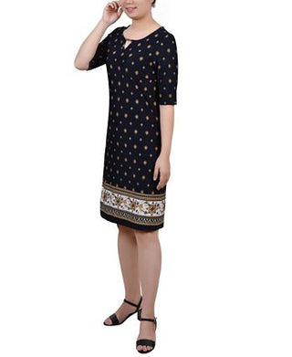 NY Collection Women's Elbow Sleeve Knee Length Dress Blue Size Petite Large