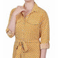 NY Collection Women's Printed Long Sleeve Roll Tab Shirtdress Yellow Size Petite Large