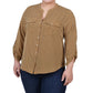 NY Collection Women's 3/4 Sleeve Roll Tab Y Neck Blouse Yellow Size 2X
