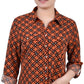 NY Collection Women's 3/4 Sleeve Roll Tab Notch Collar Blouse Orange Size Petite Medium