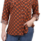NY Collection Women's 3/4 Sleeve Roll Tab Notch Collar Blouse Orange Size Petite Medium