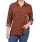 NY Collection Women's 3/4 Sleeve Roll Tab Notch Collar Blouse Orange Size Petite Medium