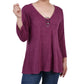 NY Collection Women's 3/4 Sleeve 3 Ring Top Pink Size Large