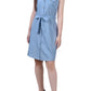 Ny Collection Women's Sleeveless Belted Chambray Dress Blue Size Medium