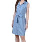 Ny Collection Women's Sleeveless Belted Chambray Dress Blue Size Medium