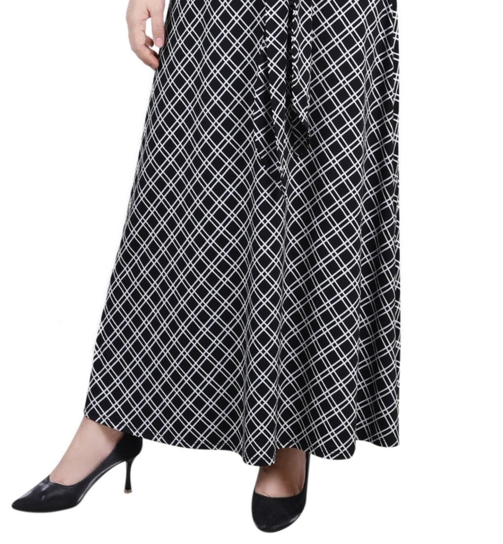 NY Collection Women's Printed Maxi Skirt With Sash Waist Tie Black Size Petite Medium