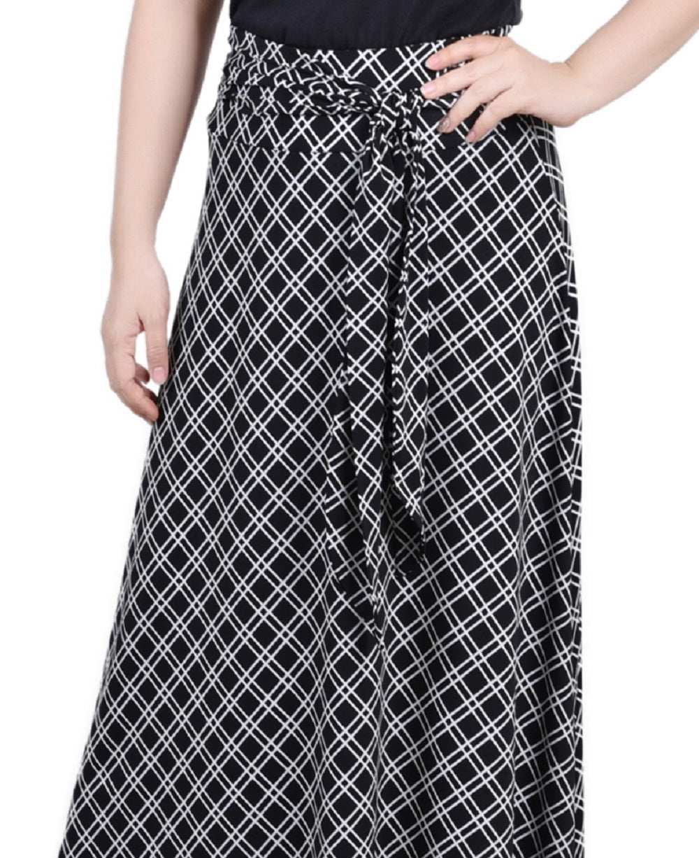 NY Collection Women's Maxi Skirt With Sash Waist Tie Gray Size Petite Large