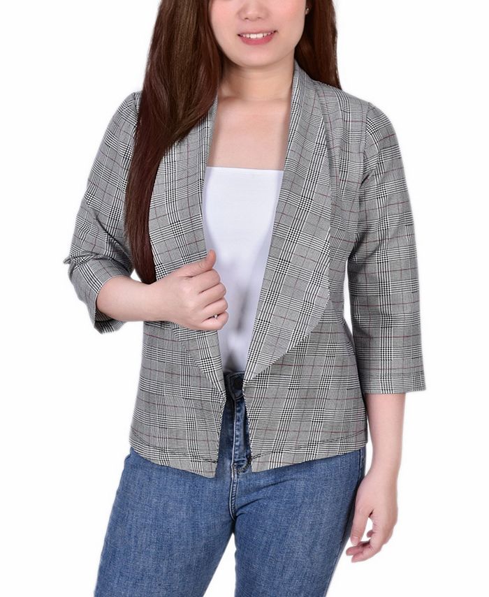 NY Collection Women's 3/4 Sleeve Ponte Jacket Black Size Petite X-Large