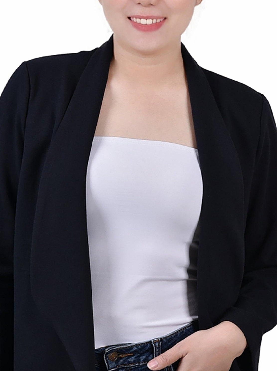 NY Collection Women's 3/4 Sleeve Ponte Jacket Black Size Petite X-Large