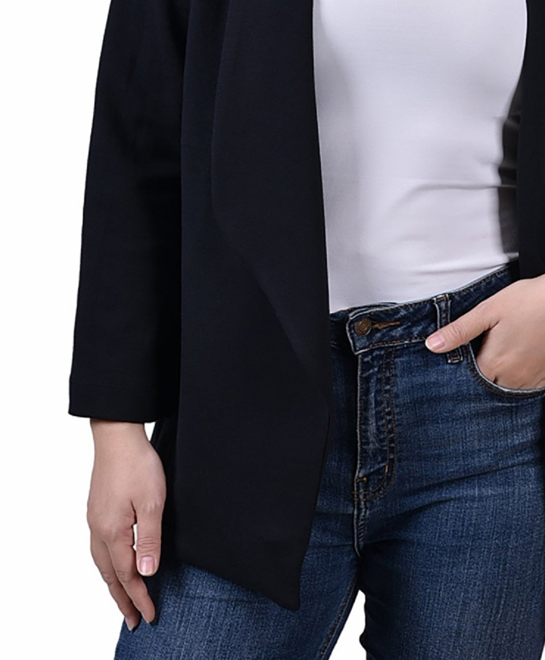 NY Collection Women's 3/4 Sleeve Ponte Jacket Black Size Petite X-Large